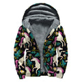 Night Floral Unicorn Pattern Print Sherpa Lined Zip Up Hoodie