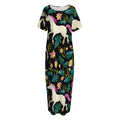 Night Floral Unicorn Pattern Print Short Sleeve Long Nightdress