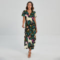 Night Floral Unicorn Pattern Print Short Sleeve Maxi Dress