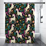 Night Floral Unicorn Pattern Print Shower Curtain