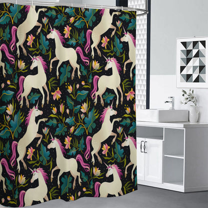 Night Floral Unicorn Pattern Print Shower Curtain