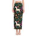 Night Floral Unicorn Pattern Print Side Slit Maxi Skirt
