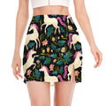 Night Floral Unicorn Pattern Print Side Slit Mini Skirt
