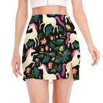 Night Floral Unicorn Pattern Print Side Slit Mini Skirt