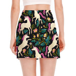 Night Floral Unicorn Pattern Print Side Slit Mini Skirt