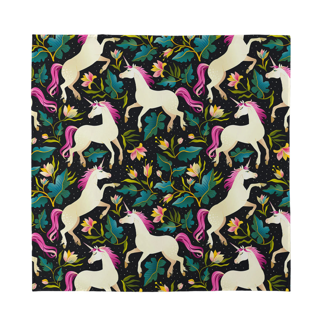 Night Floral Unicorn Pattern Print Silk Bandana