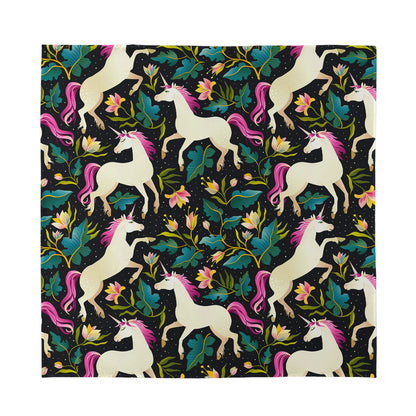 Night Floral Unicorn Pattern Print Silk Bandana