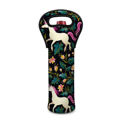 Night Floral Unicorn Pattern Print Single Neoprene Wine Tote