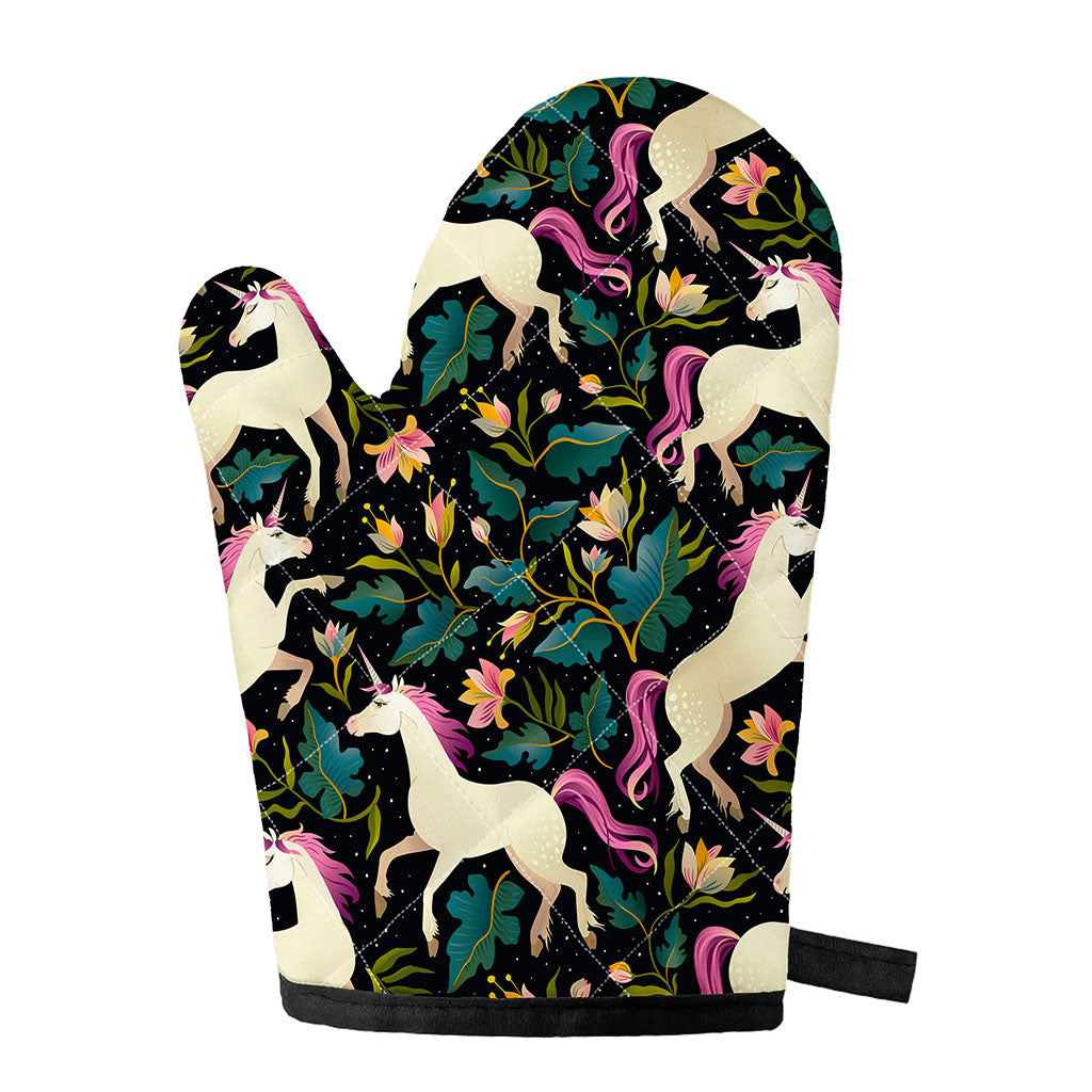 Night Floral Unicorn Pattern Print Single Oven Mitt