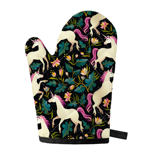 Night Floral Unicorn Pattern Print Single Oven Mitt