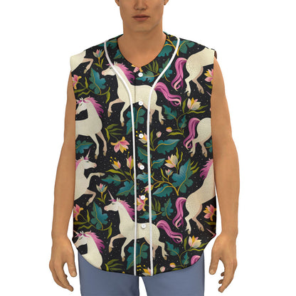 Night Floral Unicorn Pattern Print Sleeveless Baseball Jersey