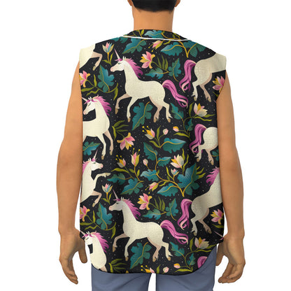 Night Floral Unicorn Pattern Print Sleeveless Baseball Jersey