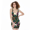Night Floral Unicorn Pattern Print Sleeveless Bodycon Dress