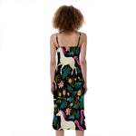 Night Floral Unicorn Pattern Print Slim Fit Midi Cami Dress
