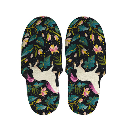 Night Floral Unicorn Pattern Print Slippers