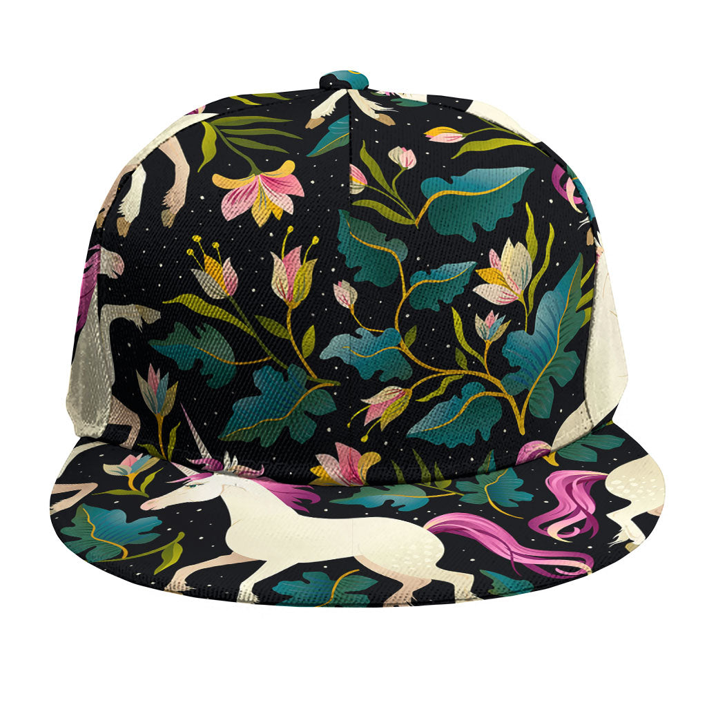Night Floral Unicorn Pattern Print Snapback Cap