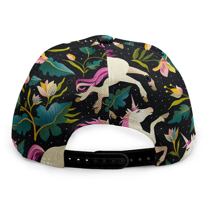 Night Floral Unicorn Pattern Print Snapback Cap