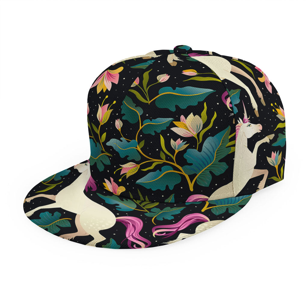 Night Floral Unicorn Pattern Print Snapback Cap