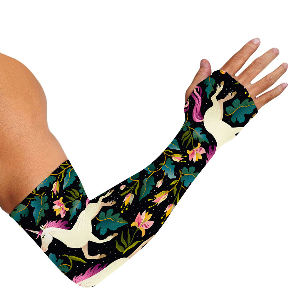 Night Floral Unicorn Pattern Print Sun Protection Arm Sleeves