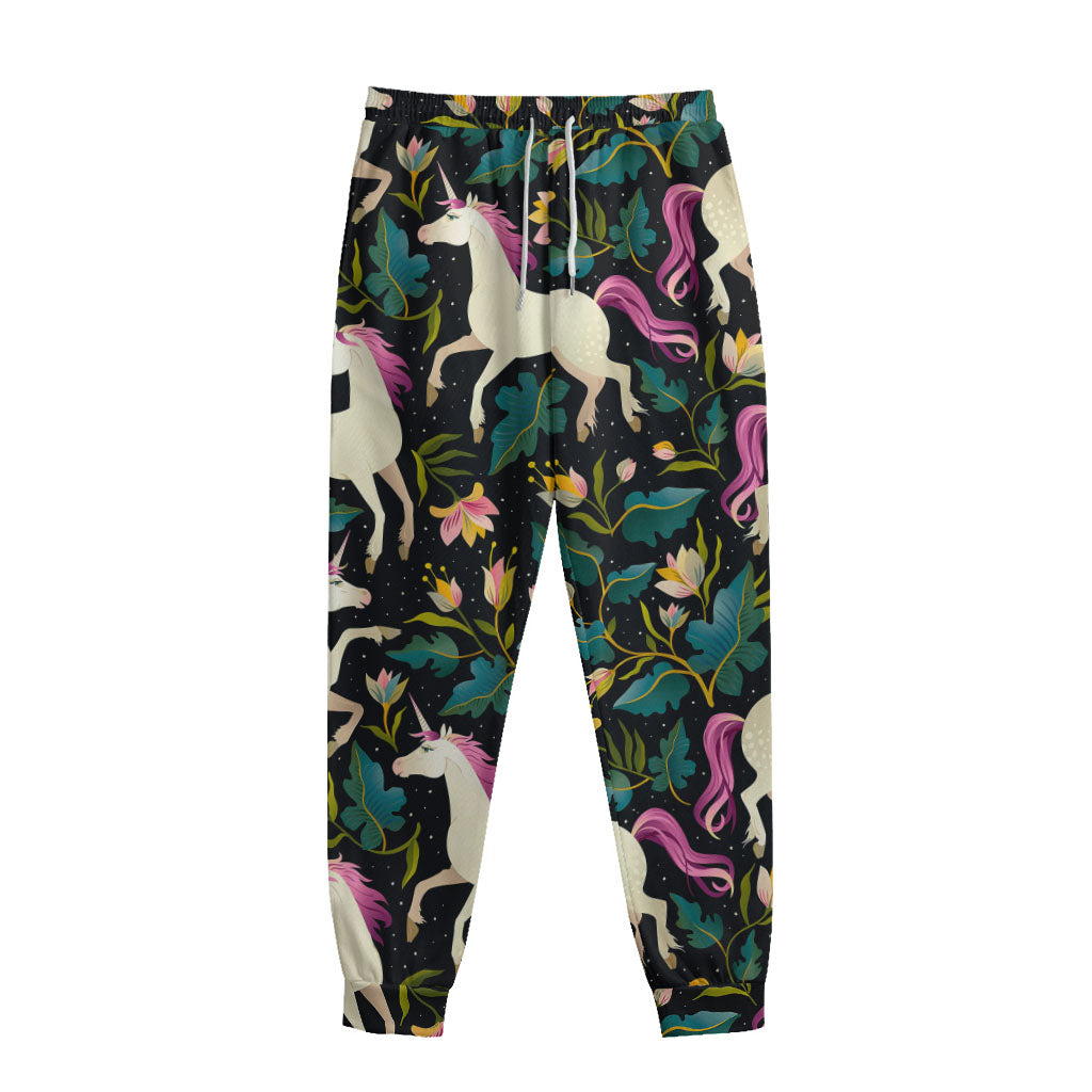 Night Floral Unicorn Pattern Print Sweatpants