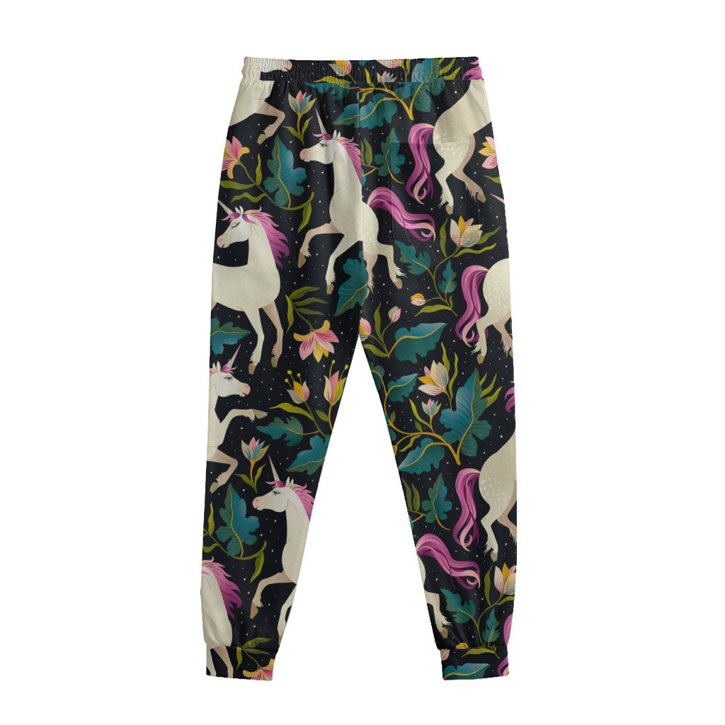 Night Floral Unicorn Pattern Print Sweatpants