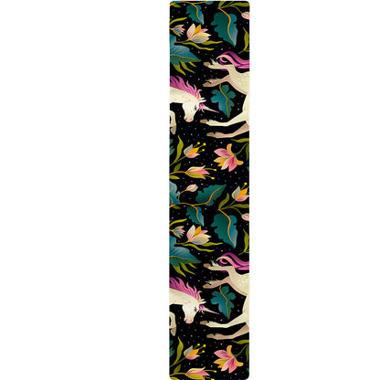 Night Floral Unicorn Pattern Print Table Runner