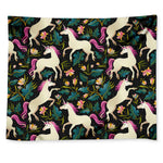 Night Floral Unicorn Pattern Print Tapestry