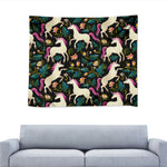Night Floral Unicorn Pattern Print Tapestry