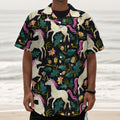 Night Floral Unicorn Pattern Print Textured Short Sleeve Shirt