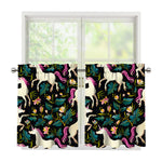 Night Floral Unicorn Pattern Print Tier Curtains