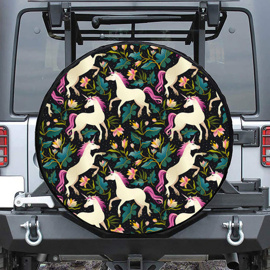 Night Floral Unicorn Pattern Print Tire Cover