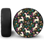 Night Floral Unicorn Pattern Print Tire Cover With Camera Hole