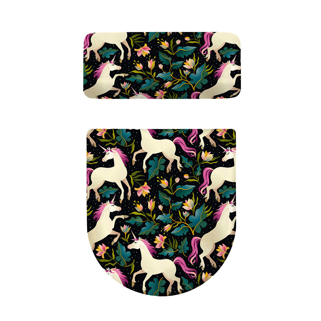 Night Floral Unicorn Pattern Print Toilet Lid And Tank Cover Set