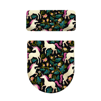 Night Floral Unicorn Pattern Print Toilet Lid And Tank Cover Set