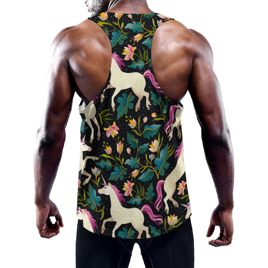 Night Floral Unicorn Pattern Print Training Tank Top