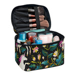 Night Floral Unicorn Pattern Print Travel Makeup Bag