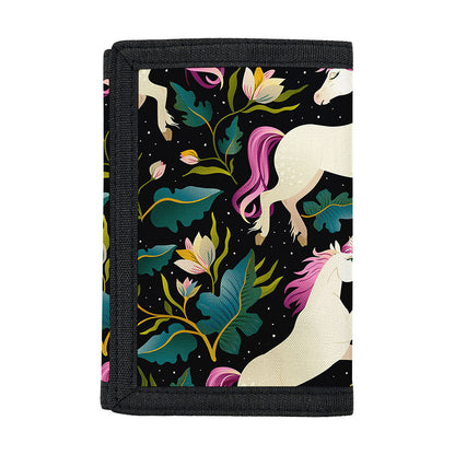Night Floral Unicorn Pattern Print Trifold Wallet