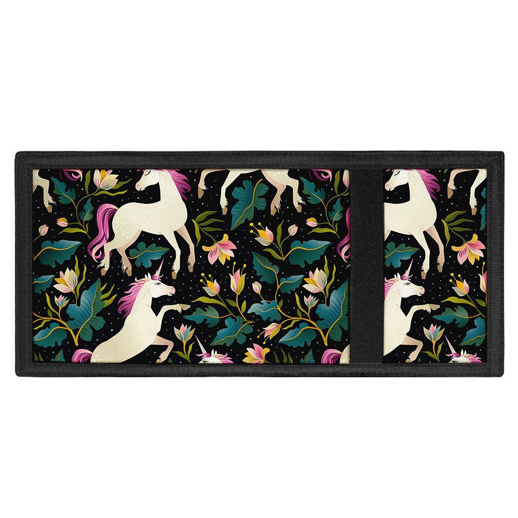 Night Floral Unicorn Pattern Print Trifold Wallet