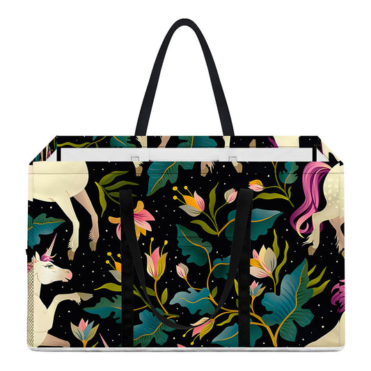 Night Floral Unicorn Pattern Print Utility Tote Bag