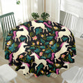 Night Floral Unicorn Pattern Print Waterproof Round Tablecloth
