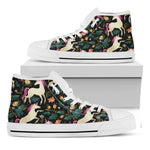 Night Floral Unicorn Pattern Print White High Top Sneakers