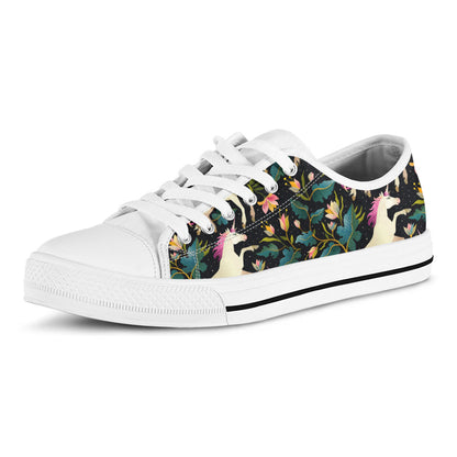 Night Floral Unicorn Pattern Print White Low Top Sneakers