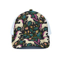 Night Floral Unicorn Pattern Print White Mesh Trucker Hat
