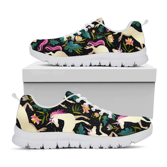 Night Floral Unicorn Pattern Print White Running Shoes