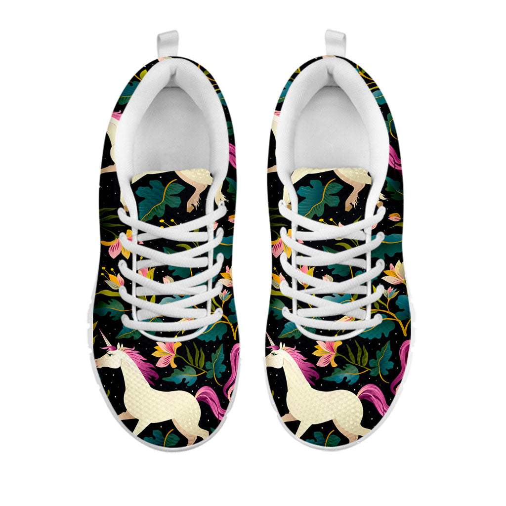 Night Floral Unicorn Pattern Print White Running Shoes