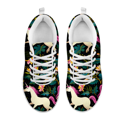 Night Floral Unicorn Pattern Print White Running Shoes