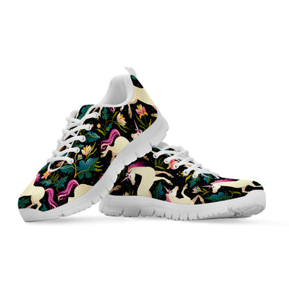 Night Floral Unicorn Pattern Print White Running Shoes