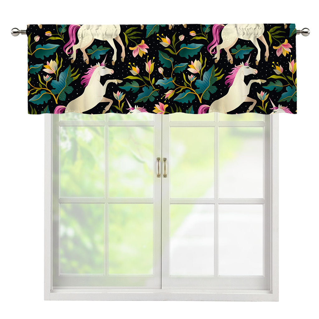 Night Floral Unicorn Pattern Print Window Valance