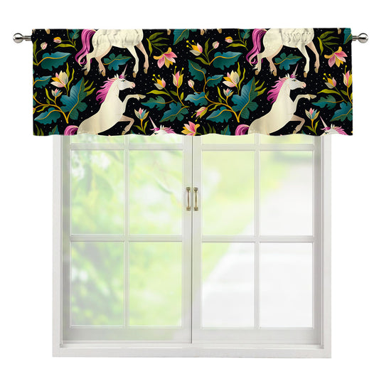 Night Floral Unicorn Pattern Print Window Valance