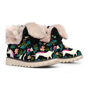 Night Floral Unicorn Pattern Print Winter Boots